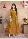 Yellow Color Latest Designer Casual Wear Reyon Foil Print Long Gown 1005
